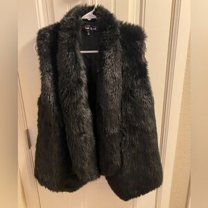 Kiss Tell L Vest Black Faux Fur Open Front Lined Thick Large Lg Ladies